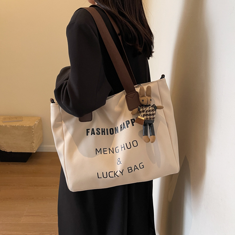 Canvas bag, women's single-shoulder artistic large-capacity student tote bag, versatile class make-up bag, crossbody backpack details Picture