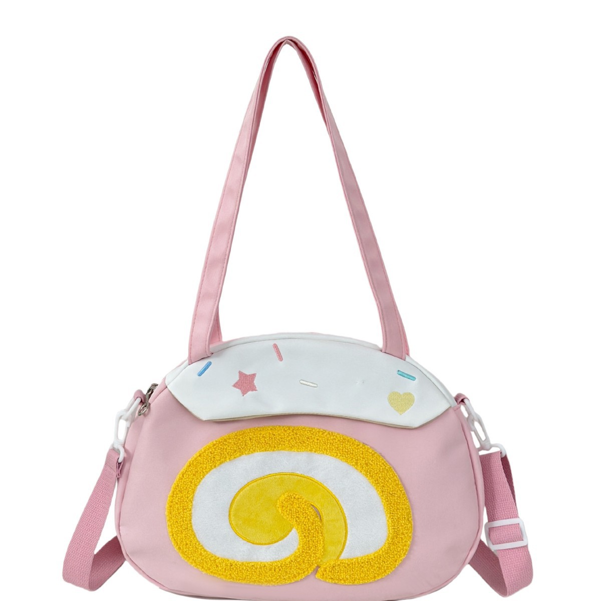 Cute color-blocking Swiss roll crossbody bag for girls 2025 new style sweet girl college student class shoulder bag tote bag Item Picture