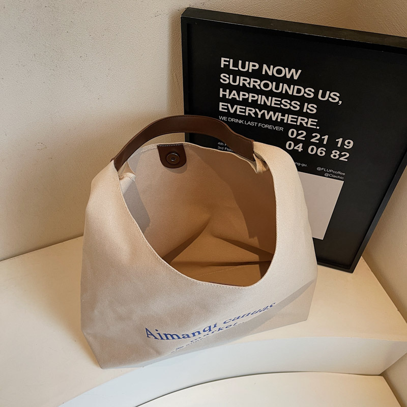 Korean-style artistic and laid-back letter single-shoulder canvas underarm bag 2025 new casual, fashionable and versatile student tote bag Specification drawing