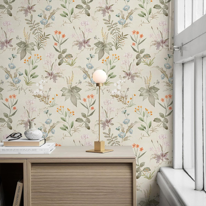 The popular French-style living and dining room background wall paper, retro floral live-streaming film wall fabric, seamless 3d mural Item Picture