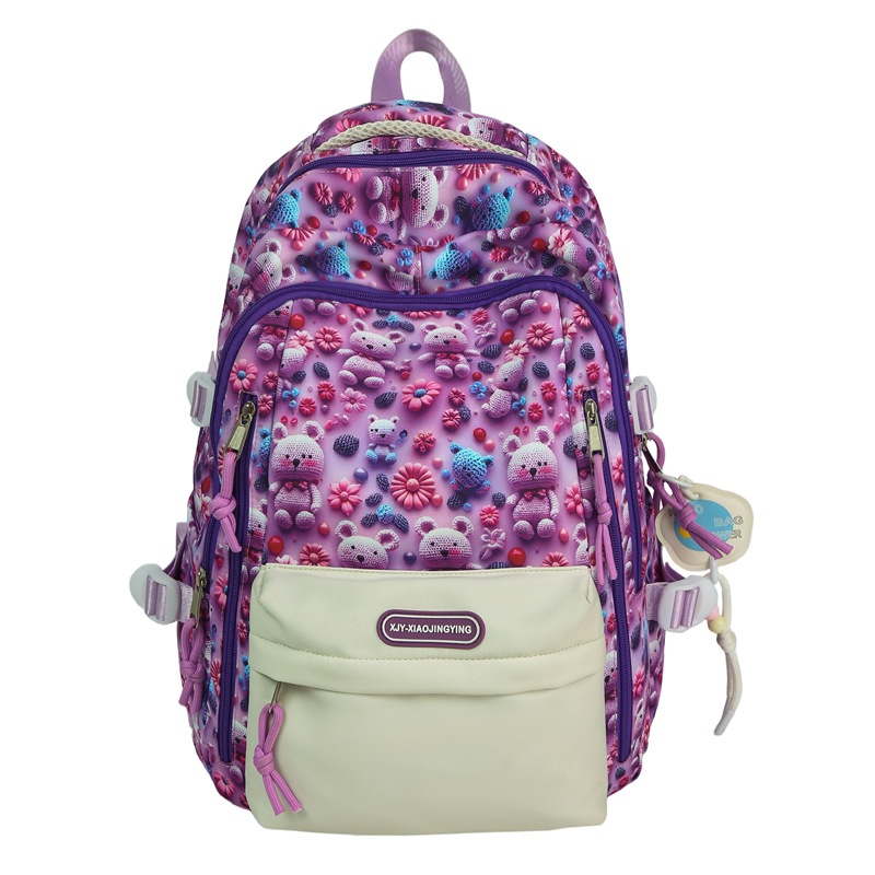 A new high-appearant-level fashionable cartoon 3D bear graffiti backpack for female students, a large-capacity backpack for casual commuting Item Picture