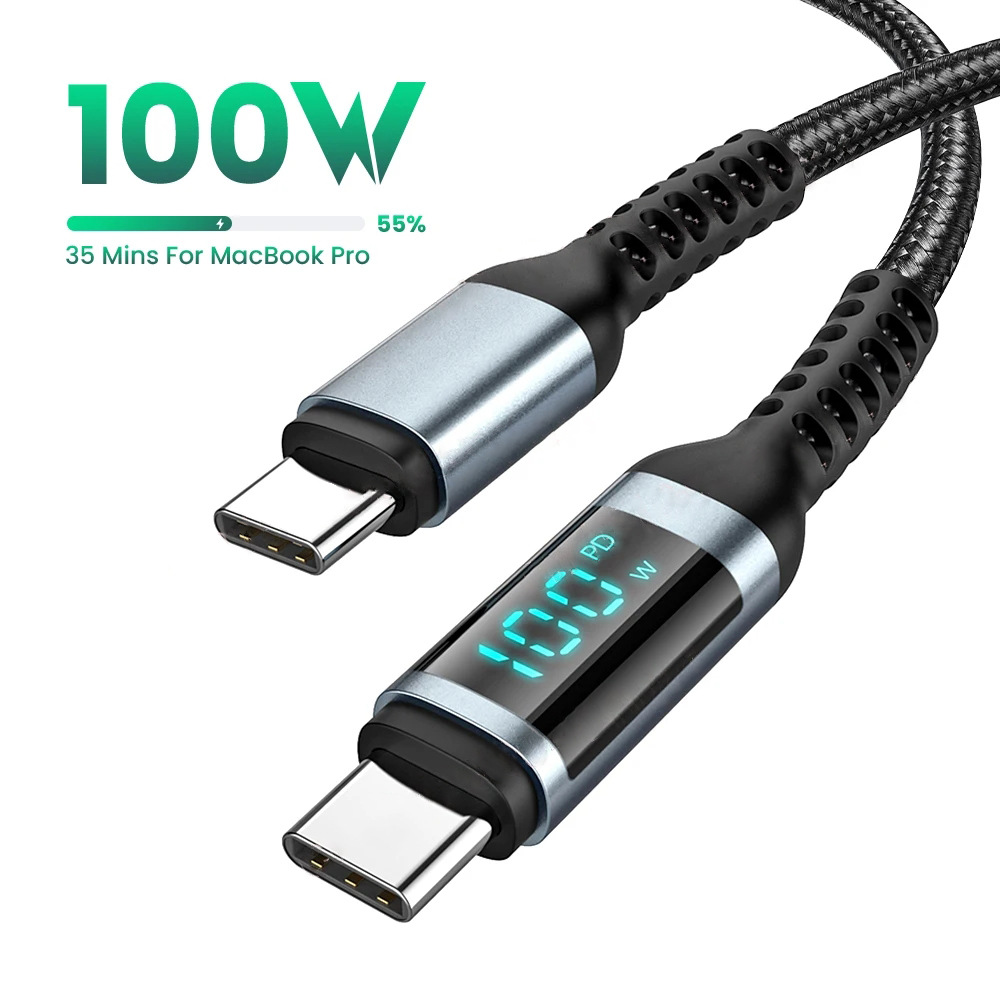 The 100W digital display fast charging data cable is suitable for dual type-c male-to-corporate fast charging cables for mobile phones and computers, with a digital display of 100W Application Scenario