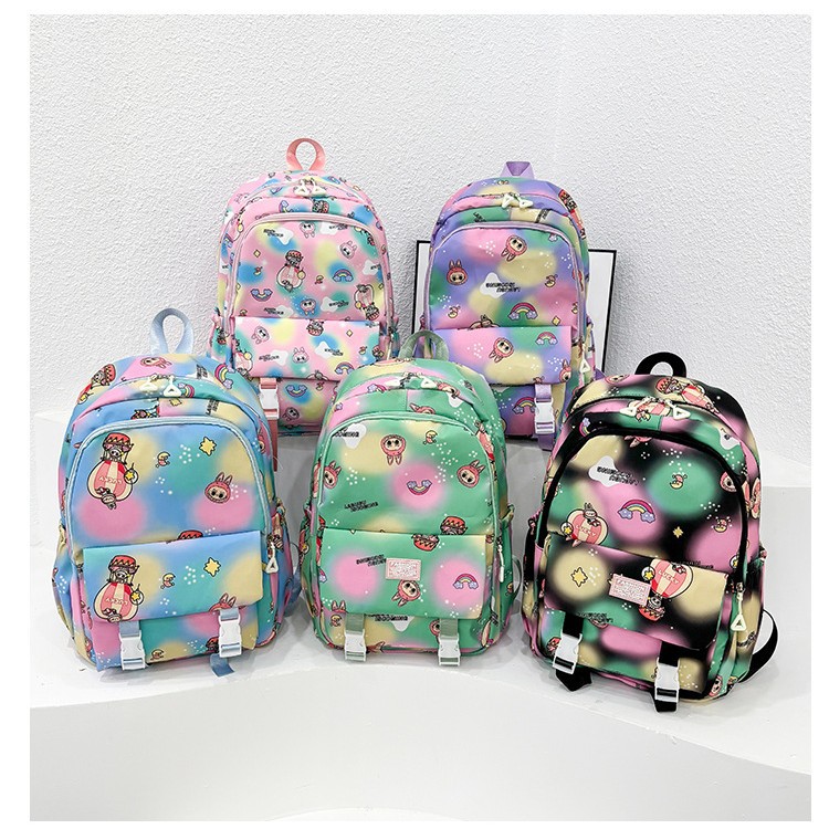 Cute schoolbag, colorful color-smeared double backpack, lightweight schoolbag for primary and secondary school students, large-capacity lightweight and artistic campus backpack full figure