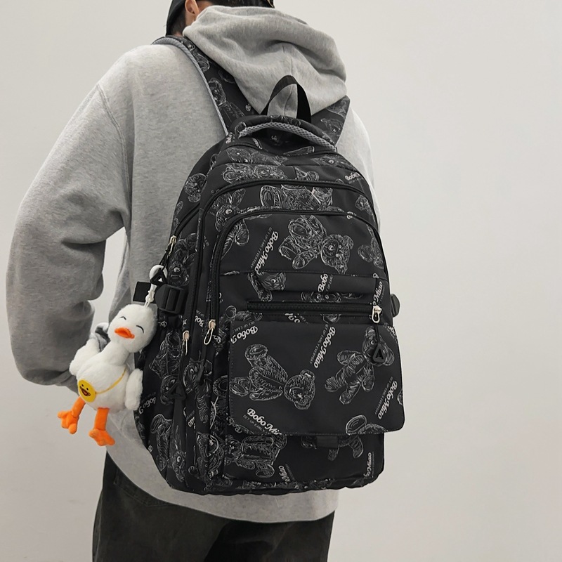 A schoolbag for girls with a high level of appearance, a simple bear backpack for primary and secondary school students, a Japanese-style Instagram casual college student travel bag details Picture
