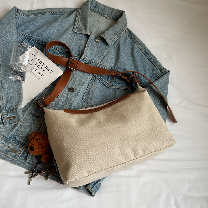 Casual crossbody canvas bag for women, Spring 2025 new style, large-capacity versatile tote bag, simple commuting single-shoulder bag Specification drawing