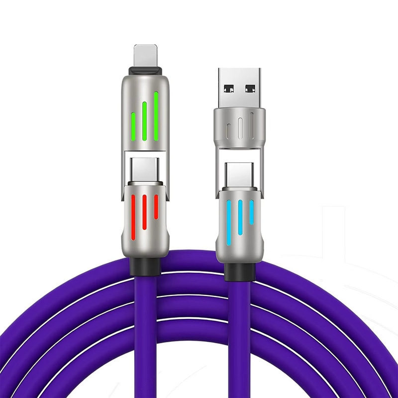 240W light column four-in-one data cable PD two-drag two-Type-C fast charging, suitable for Apple and Huawei mobile phone charging cables Item Picture