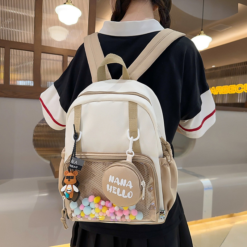 A new high-appearance-level, college-style ins fresh, sweet and cute "smug pain bag" for junior and senior high school students, a lightweight backpack details Picture
