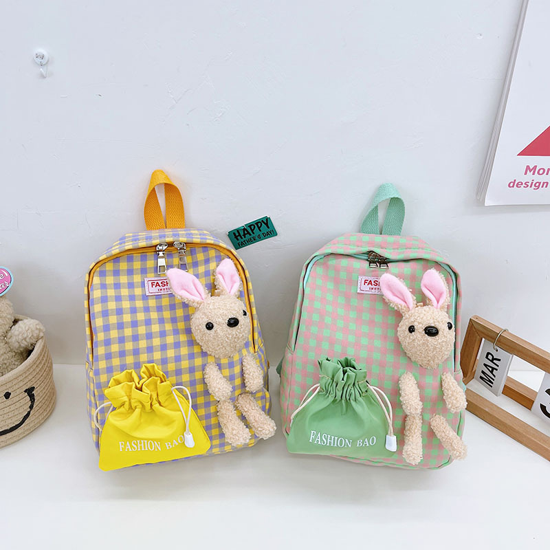 Children's backpack 2024 Winter New checkered small backpack Korean version cute cartoon school bag for middle and large children Specification drawing