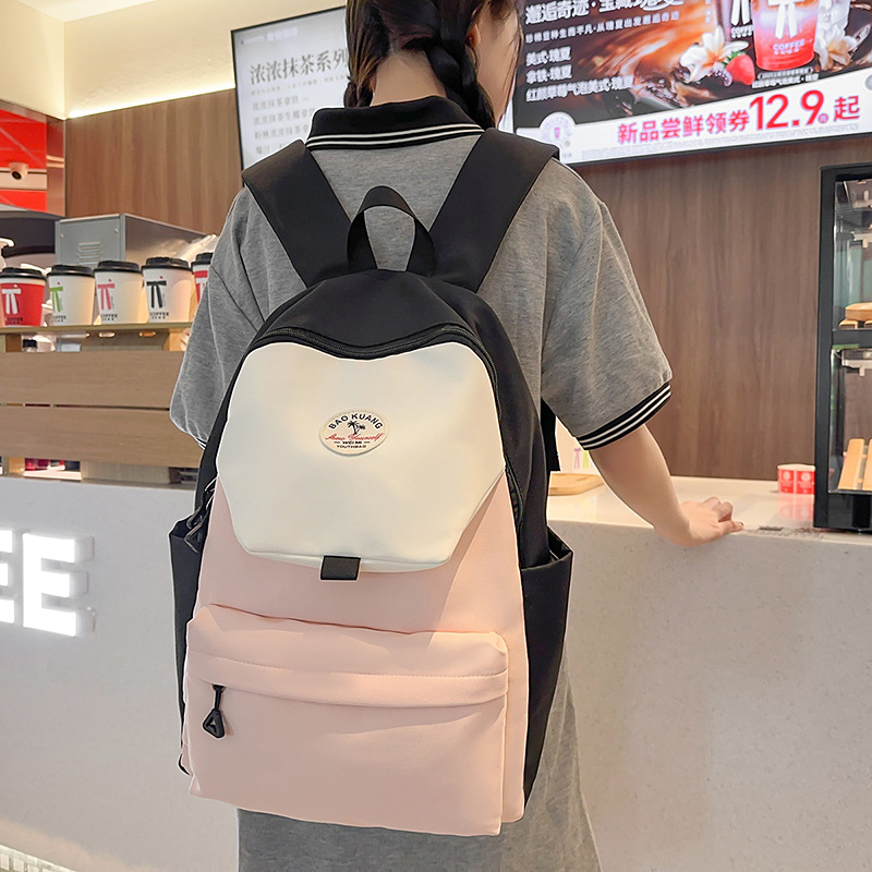 Versatile and good-looking college student color-blocking schoolbag, female niche design sense, large-capacity backpack, casual outdoor backpack full figure