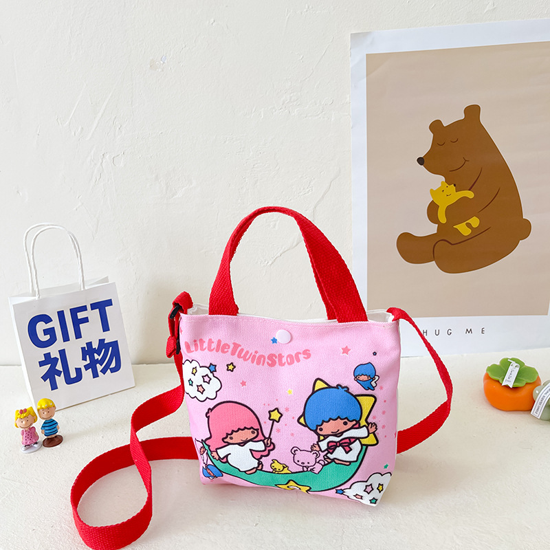 Children's bags, stylish and fashionable handbags for boys and girls, trendy cartoon canvas bags, cute and casual hand-held bags for going out Specification drawing