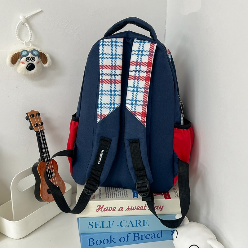 American checkered schoolbag for female college students, a niche design backpack with high appearance level, cute and versatile, fashionable girls' backpack Specification drawing