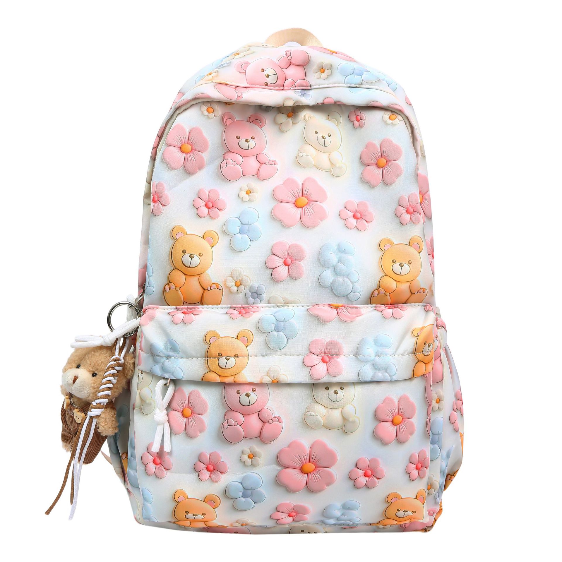 Korean style Instagram cute cartoon bear print backpack element ulzzang Japanese style versatile soft girl flower backpack Item Picture