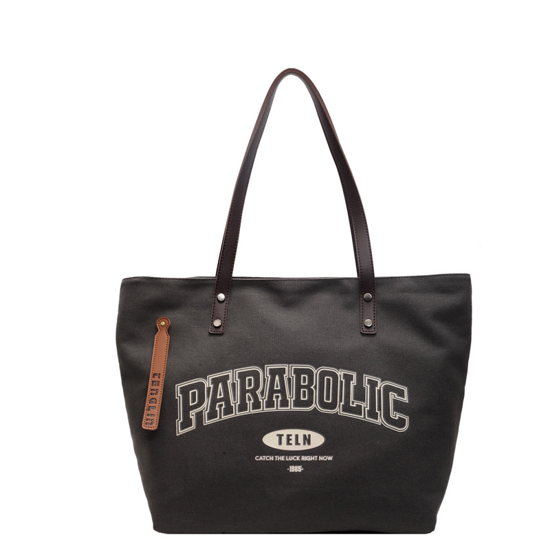 Korean casual letter-printed canvas large bag for women, a new spring 2025 fashionable single-shoulder bag and commuter tote bag Item Picture