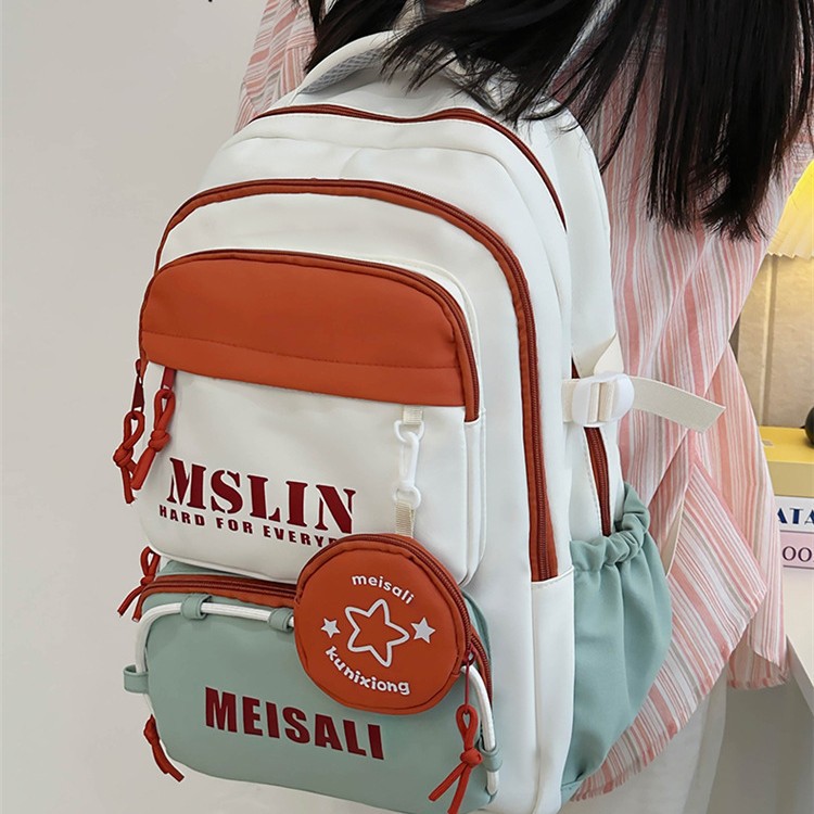 American retro color-blocking schoolbag for girls, Korean Instagram school style, multi-layered lightweight backpack for junior and senior high school students, and for boys details Picture