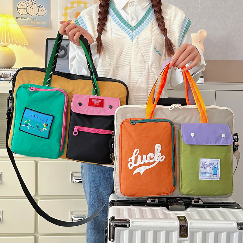 Japanese dopamine-block color crossbody bag, large-capacity 15.6-inch dual-purpose computer bag, commuting portable single-shoulder tablet bag full figure