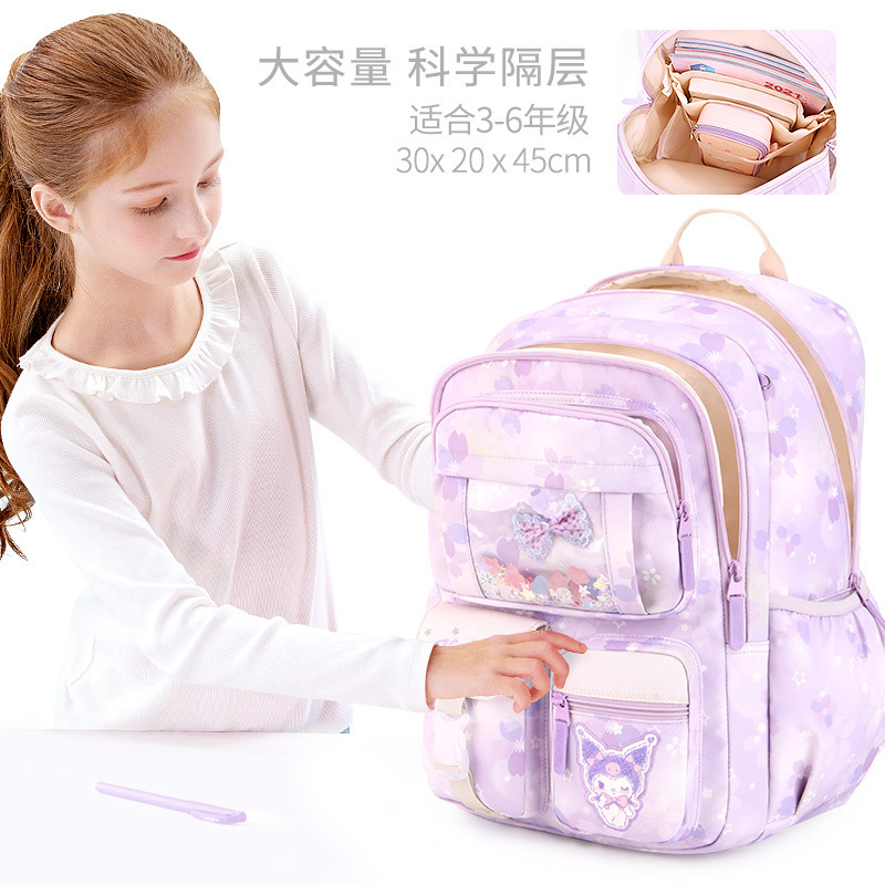Customizable schoolbag for girls, primary school students, purple sky blue Kuromi bow, large-capacity refrigerator door Application Scenario