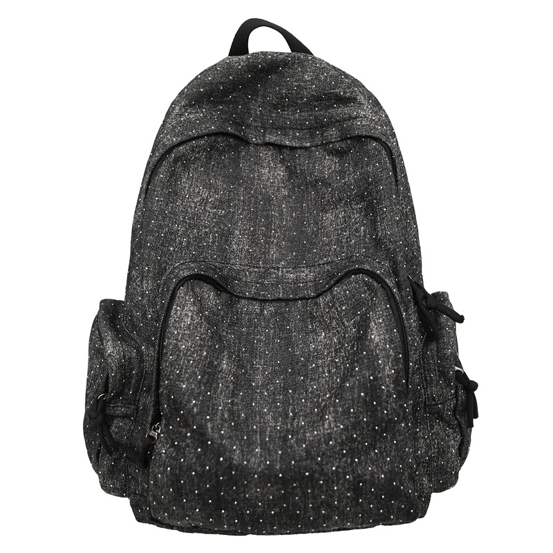 Denim shiny design schoolbag, laid-back style for girls, large-capacity backpack, lightweight Korean-style travel backpack Item Picture