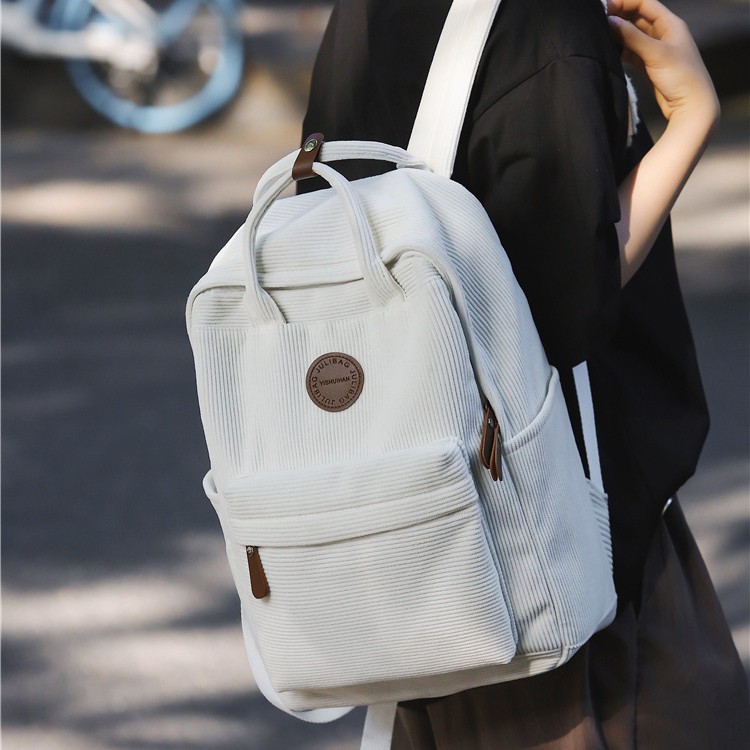 Korean-style cool corduroy backpack, casual student schoolbag, corduroy hand-held trendy backpack, school-style bag full figure