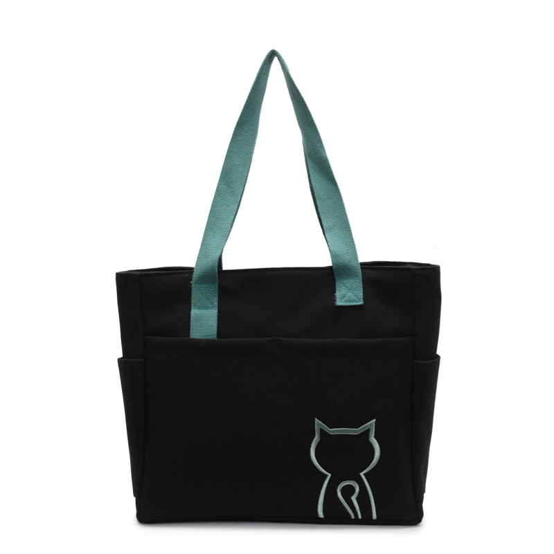 New summer Korean-style lightweight color-blocking hand-held canvas bag, casual and versatile shoulder bag, simple commuting tote bag Item Picture