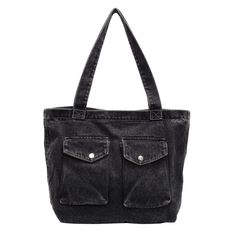 Hong Kong-style artistic denim bag for ladies, 2025 new fashionable and versatile tote bag, Korean-style large bag for students' classes Item Picture