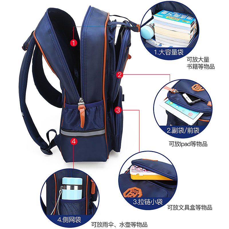Backpack for boys and girls in primary school, Grade 13, Grade 6, Grade 6, backrest, double-shoulder, lightweight, pressure-reducing and lightening children's backpack Specification drawing
