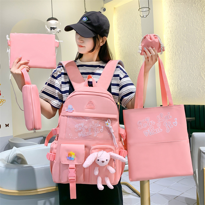 New cross-border five-piece set of student schoolbag, cute cartoon rabbit for girls, girlish backpack, casual tutorial backpack details Picture
