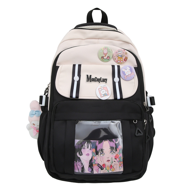 This large-capacity backpack is a new Japanese style with a high level of appearance. It has a fresh, sweet and cute school style. It's a cute bag for junior and senior high school students Item Picture