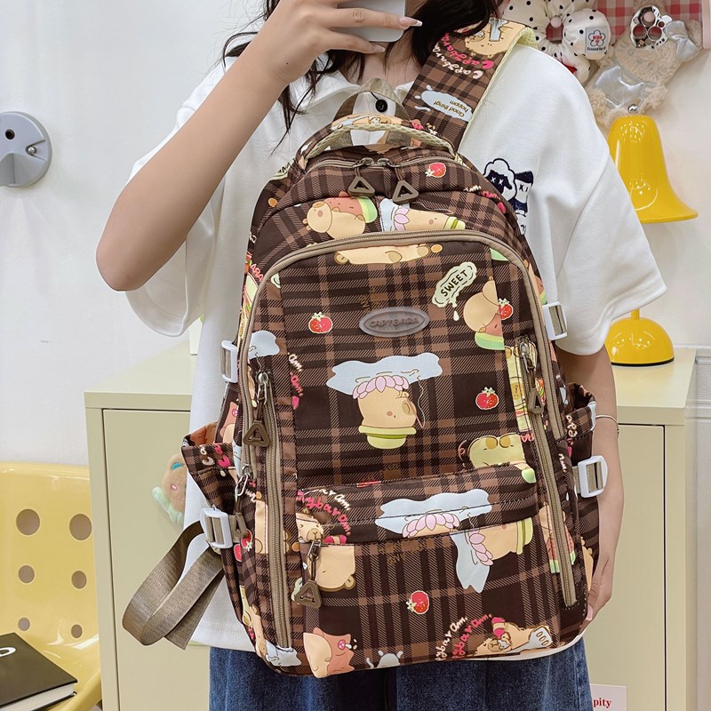 Cute Capibala student junior high school schoolbag, versatile, simple and large-capacity cartoon backpack for girls details Picture