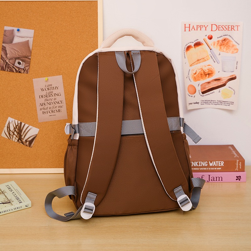 A new high-appearance-level Korean ins fresh and sweet backpack for junior and senior high school students, featuring color-blocking and large-capacity backpacks Specification drawing