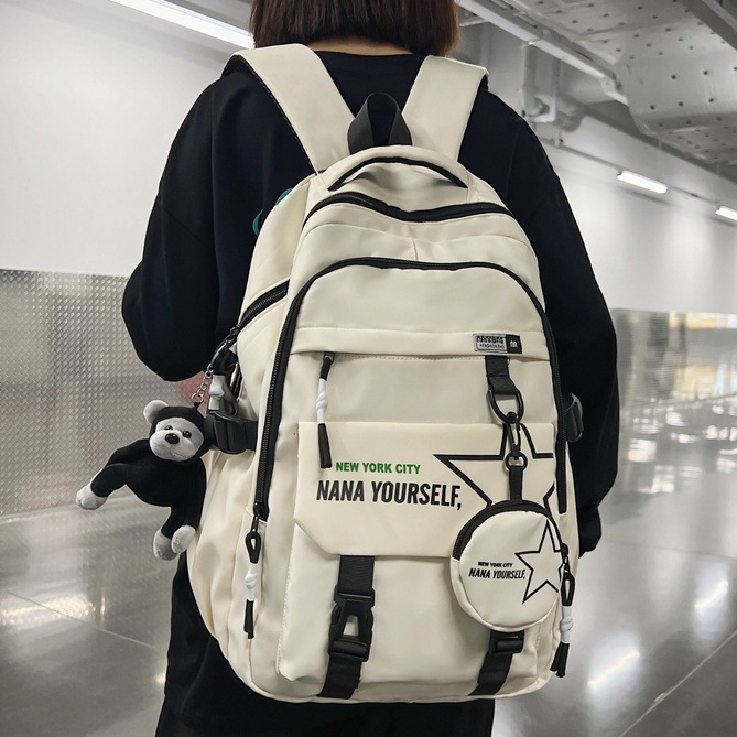 Japanese-style workwear-style schoolbag for girls, Korean-style high school and junior high school students, cool large-capacity solid-color backpack, travel backpack for men full figure