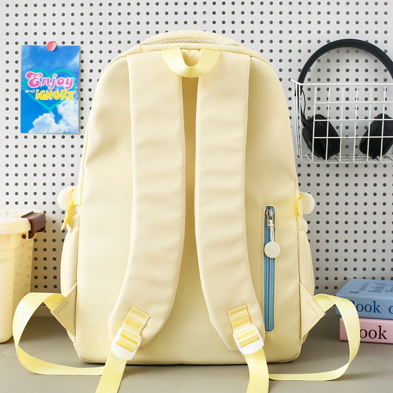 A new high-appeartion-level college style, fresh and sweet color-blocking patchwork tutorial bag, a lightweight travel backpack for junior and senior high school students Specification drawing