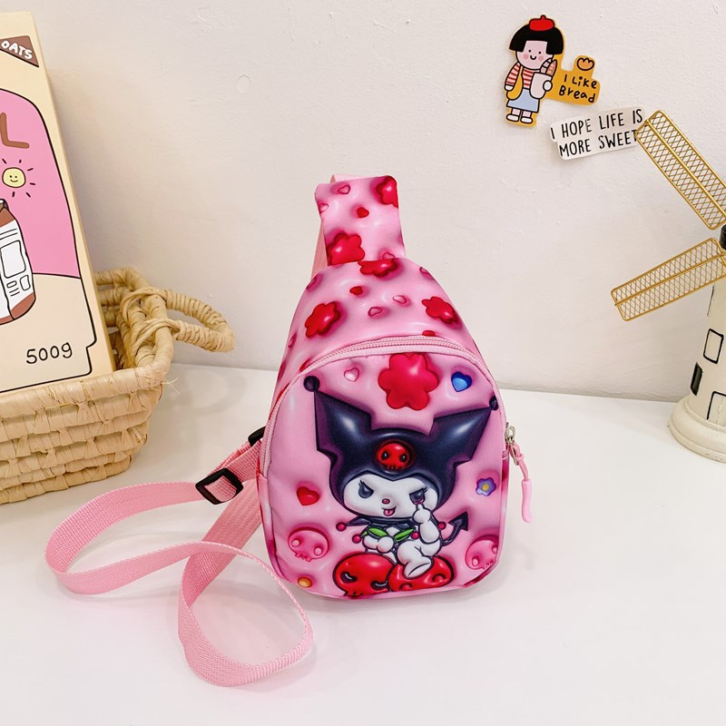 Children's chest bag, Kuromi cute cartoon bag, girls' trendy and simple single-shoulder crossbody bag, travel coin purse details Picture