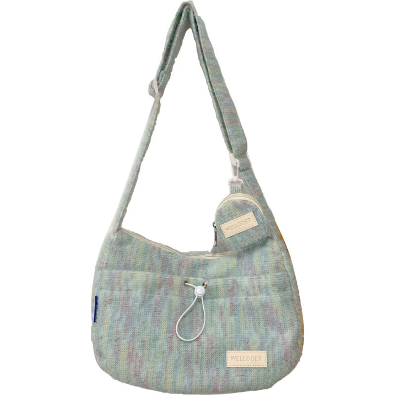 Autumn and winter rainbow plush knitted crossbody bag, Japanese ins niche large-capacity dumpling bag, forest-style girl single-shoulder bag Item Picture