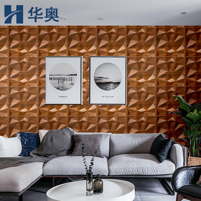 Factory direct sales of 3D wall panels, PVC three-dimensional background wall panels, 3D boards, bright teak grain decorative waterproof wall panels full figure