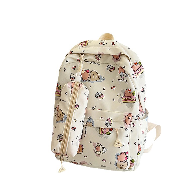 Wholesale of cute printed Capibara large-capacity schoolbags and ultra-light nylon backpacks for high school and junior high school girls Item Picture