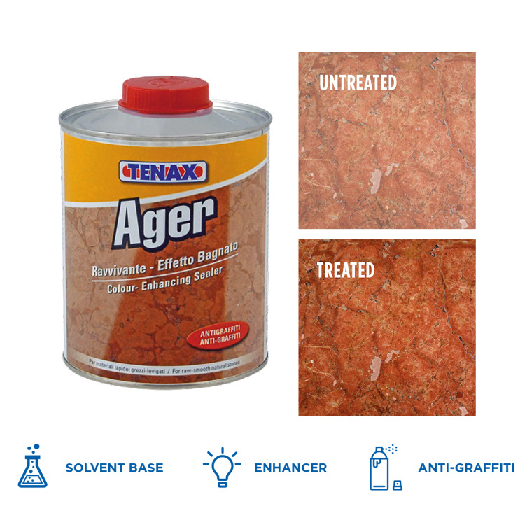 The Italian imported TENAX stone brightening and protective agent brings color beauty, moisture retention and oil resistance to the stone Specification drawing