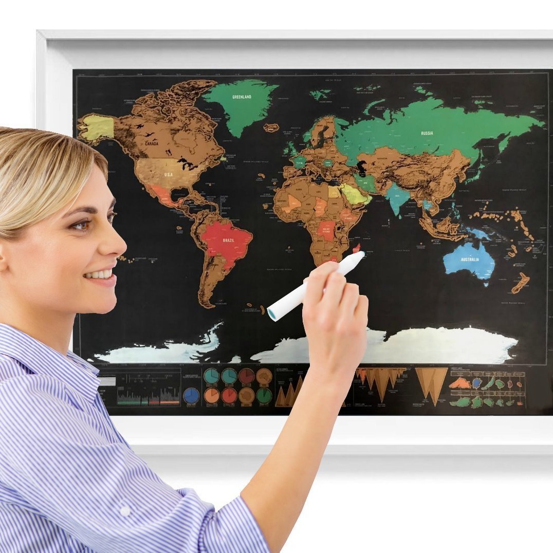 Large black map, Scratch map, large black gold map, creative gift, World Edition map, Scratch map Specification drawing