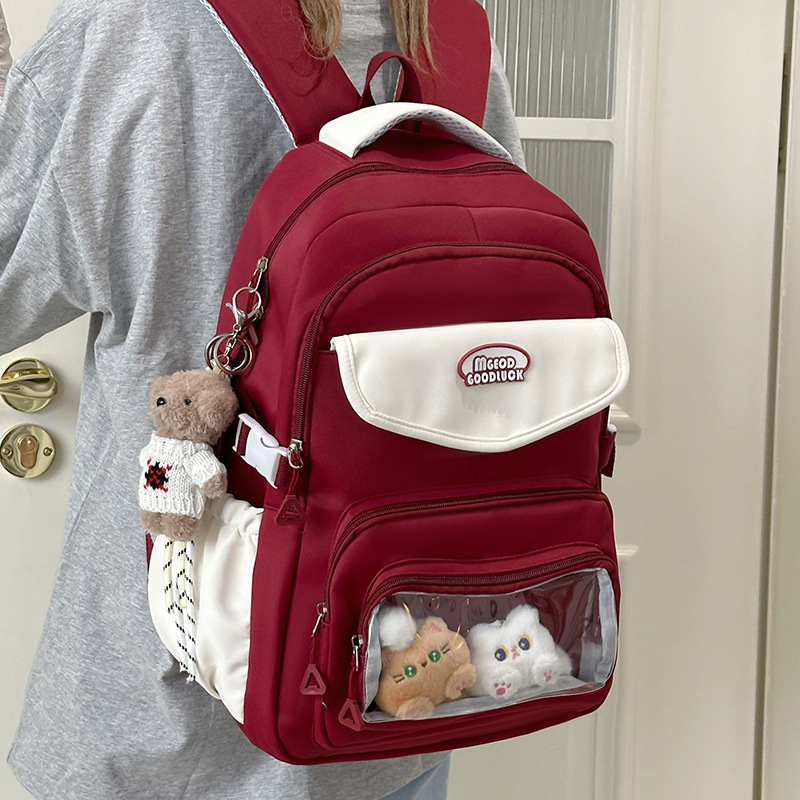 A new high-appeal, fresh and sweet color-blocking backpack from Korean Instagram, a lightweight and large-capacity backpack for junior and senior high school students full figure