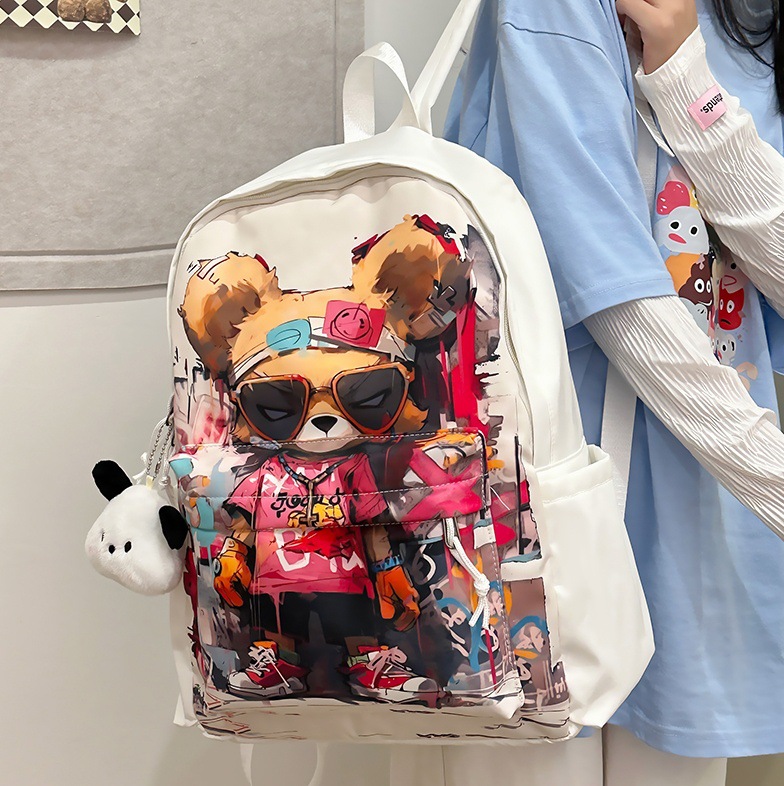 Personalized graffiti schoolbag for girls, Korean style, niche design, ins style, large-capacity backpack, cute and trendy backpack for junior high school students full figure
