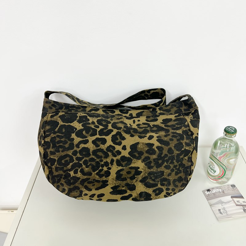 Leopard print women's large-capacity 2024 new autumn and winter versatile casual crossbody bag, single-shoulder commuting fashion dumpling bag Specification drawing