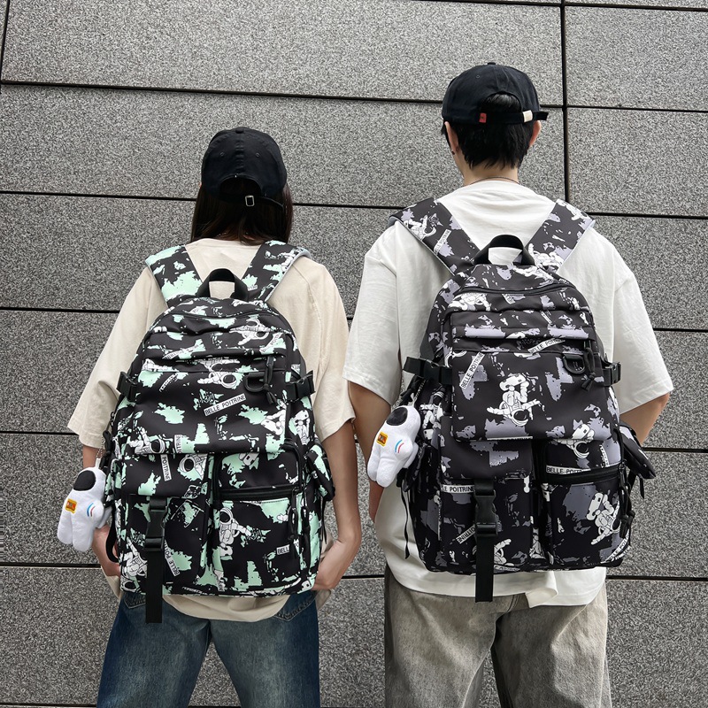Large-capacity, multi-compartment, trendy and cool schoolbag for junior and senior high school students, niche design sense, versatile backpack, and personalized graffiti backpack details Picture