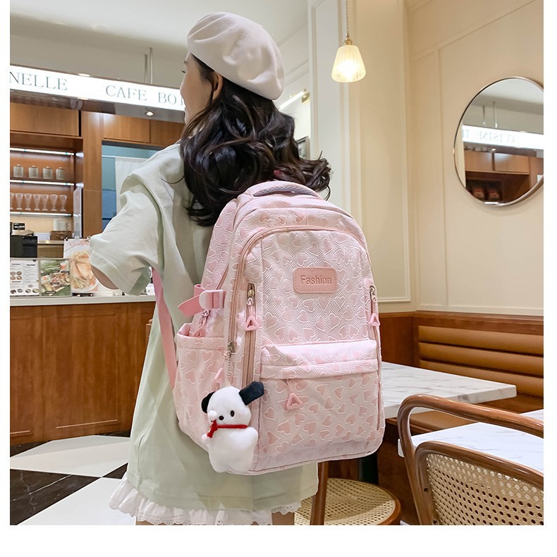 Fashionable and simple macaron-colored heart-shaped backpack, large-capacity cute girls' schoolbag, multi-functional student backpack Specification drawing