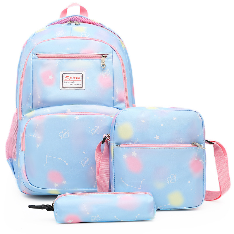 Wholesale of new fashionable and practical cross-border casual three-piece backpacks, large-capacity middle school schoolbags full figure