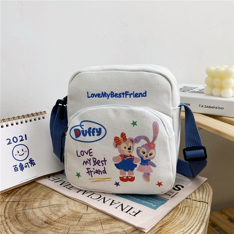 A cute canvas small square bag for girls, a new energetic girl student phone bag, a Japanese-style fresh and artistic single-shoulder crossbody bag Specification drawing