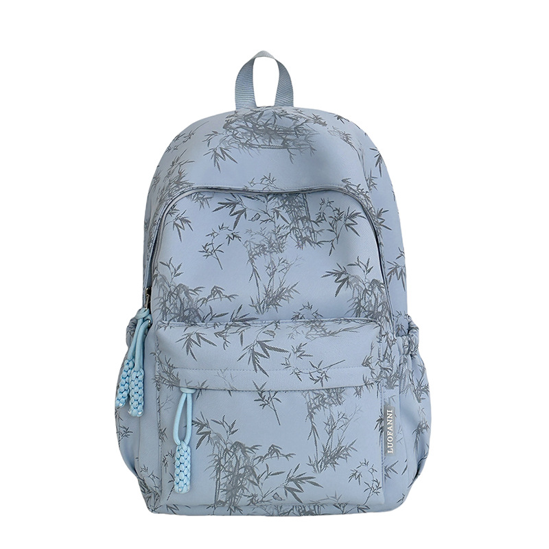 Tie-dyed ins simple Chinese style bamboo printed large-capacity schoolbag for high school, college and junior high school students Item Picture