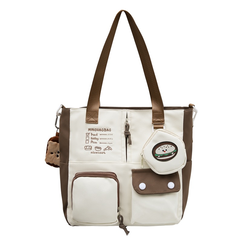 High appearance level single-shoulder bag for girls, Japanese-style Instagram cute food tote large bag, primary and secondary school students' textbooks for class, hand-carried bag Item Picture