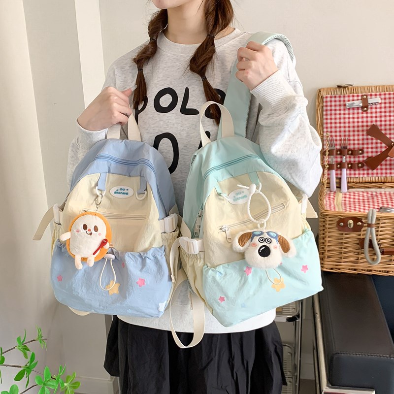New spring lazy large-capacity backpack, versatile, sweet travel backpack, cute college student high appearance level schoolbag details Picture
