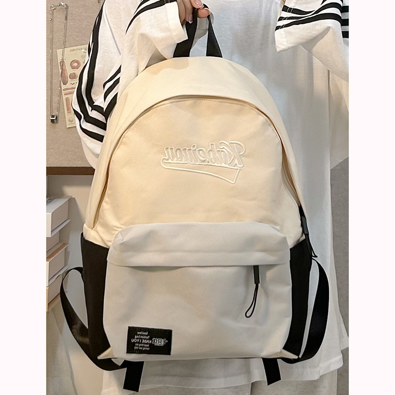 New school bag for primary school students, American retro school style, simple and elegant middle school backpack with multiple compartments and contrasting colors details Picture