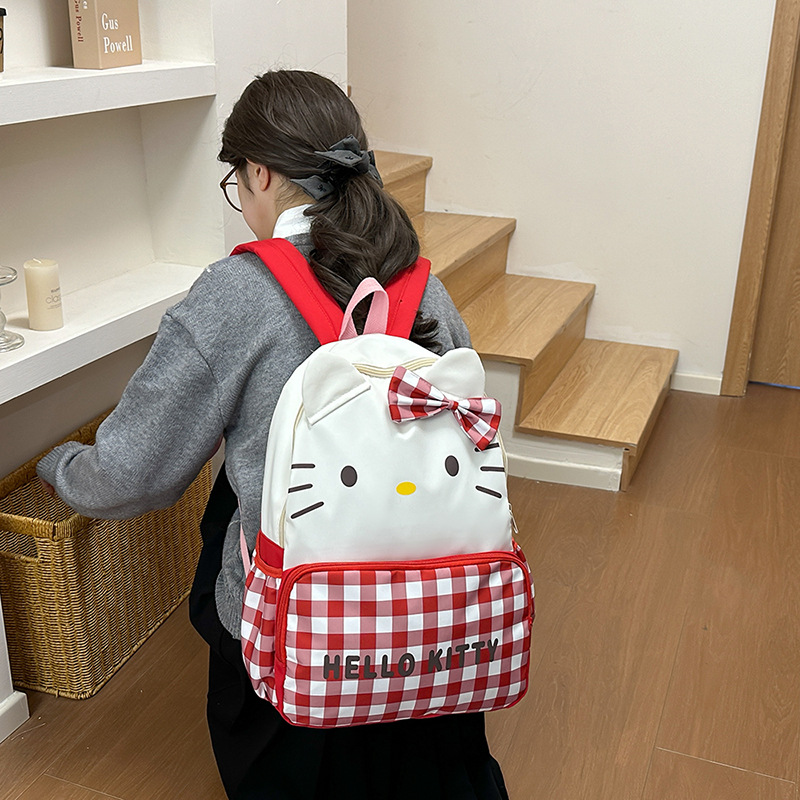 Sweet bow milk tea-colored backpack, large capacity, versatile, cute cartoon schoolbag, Japanese-style casual and lightweight backpack details Picture