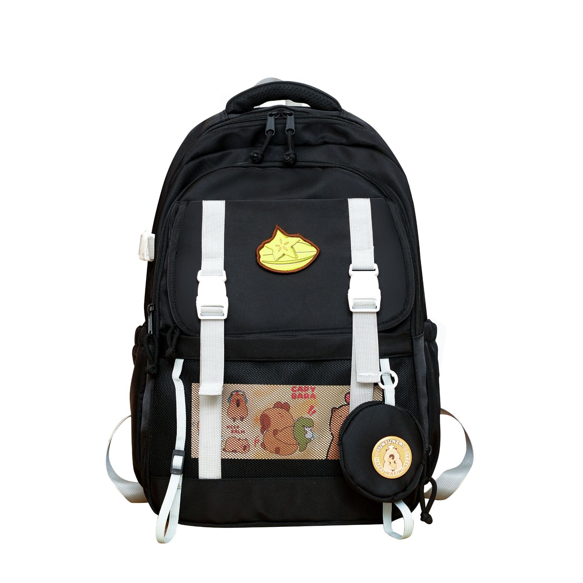 The new Korean version of the ins high-appeartion-level college style color-blocking and patchwork backpack is a large-capacity backpack for students in grades 1-3 Item Picture